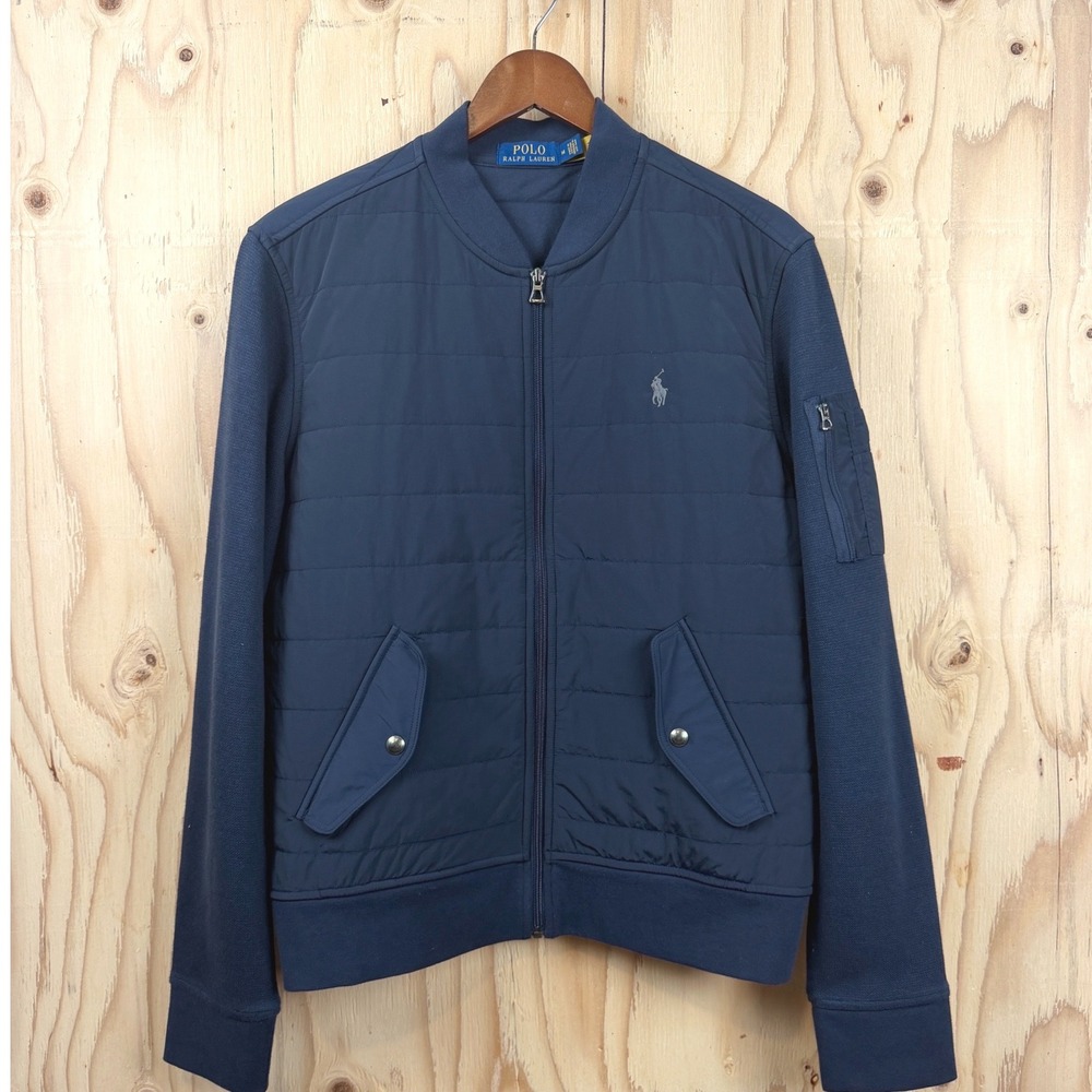 Polo Ralph Lauren Hybrid Flight Jacket Mens Med Navy Blue Classic Preppy Pockets